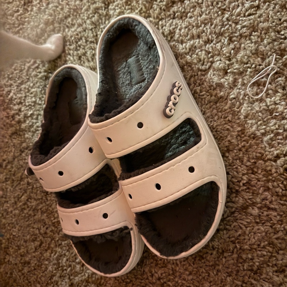 Crocs Kids White Fuzzy Sandals